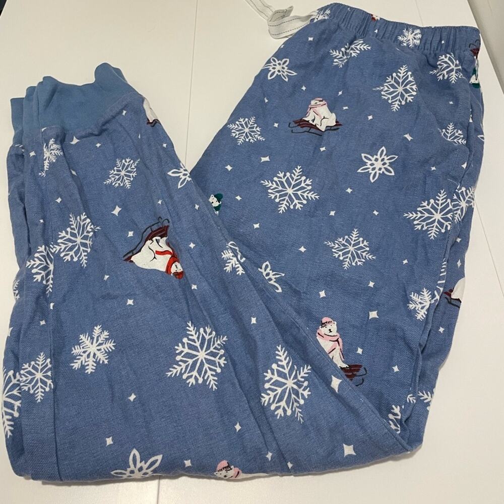 Old Navy Brand Polar Bear Pajama Pants Christmas Holiday Snowflakes Size Medium